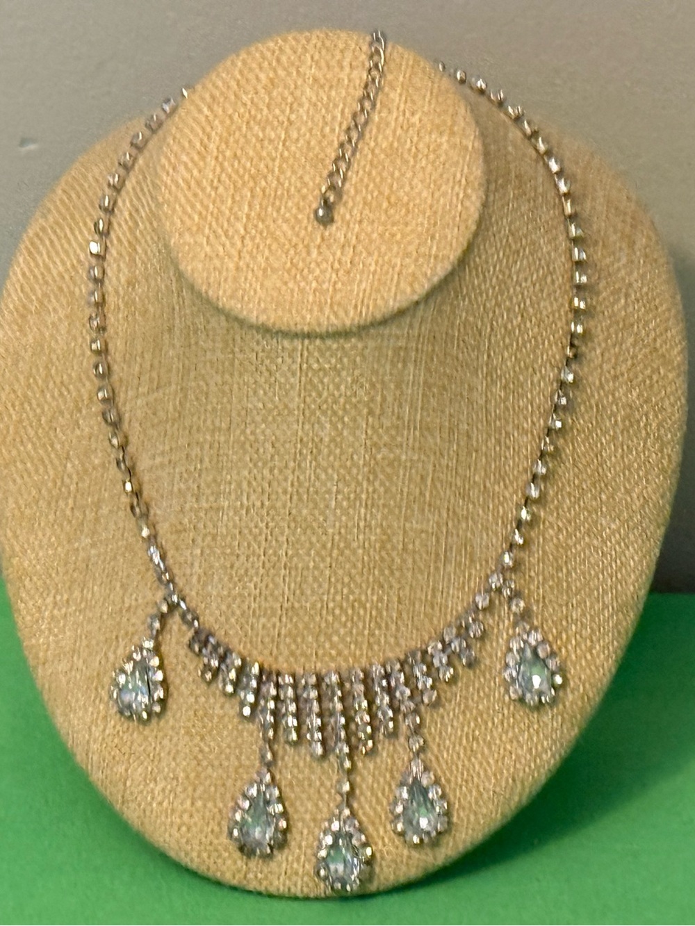 Vintage Rhinestone Crystal Teardrop Statement Necklace Festoon